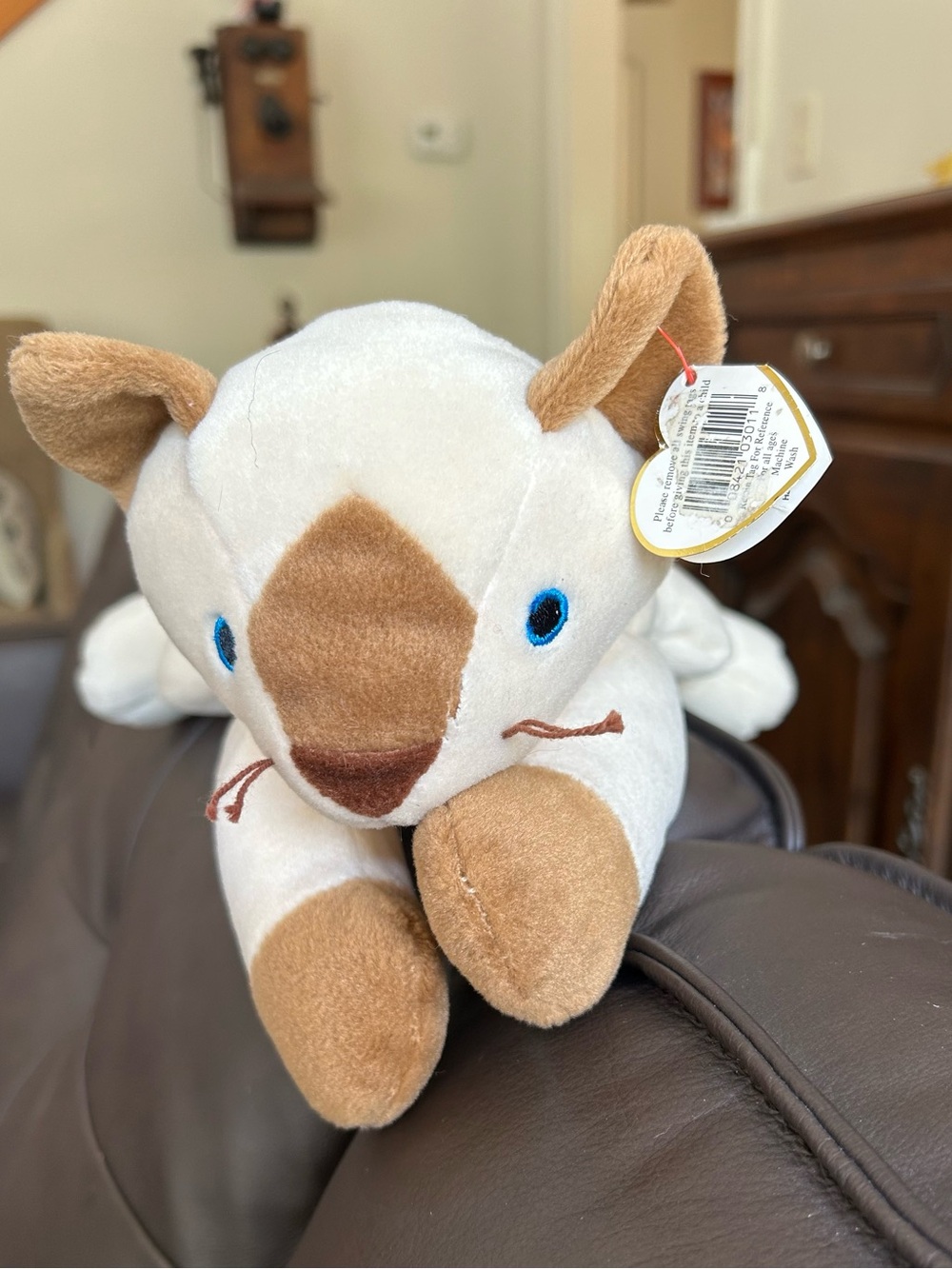 Ty MEOW stuffed cat. White & Tan Plush Siamese Cat with Blue Eyes 1996 - Picture 1 of 7